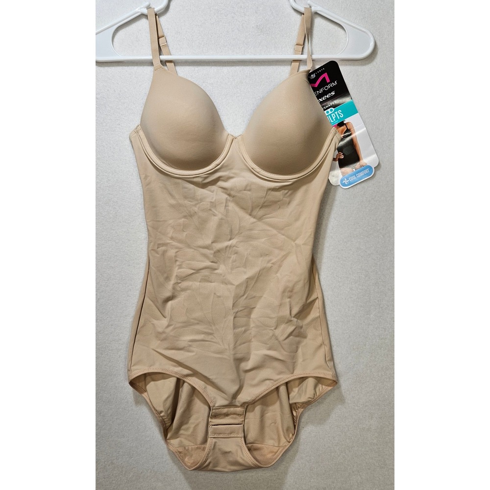 Maidenform Flexees Bodyshaper Sculpts Extra Firm Bodysuit, Small, Beige, NWT